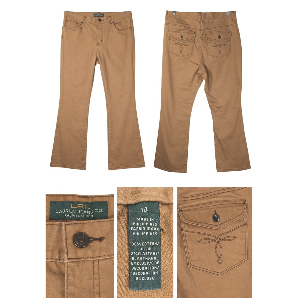 Lauren‎ Jeans Co Ralph Lauren Womens 14 Brown Bootcut Stretch Cotton Pants Camel